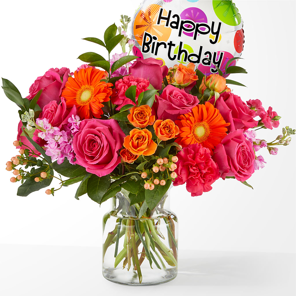 Fiesta Bouquet with Birthday Balloon – Akd Florist, Santa Maria CA