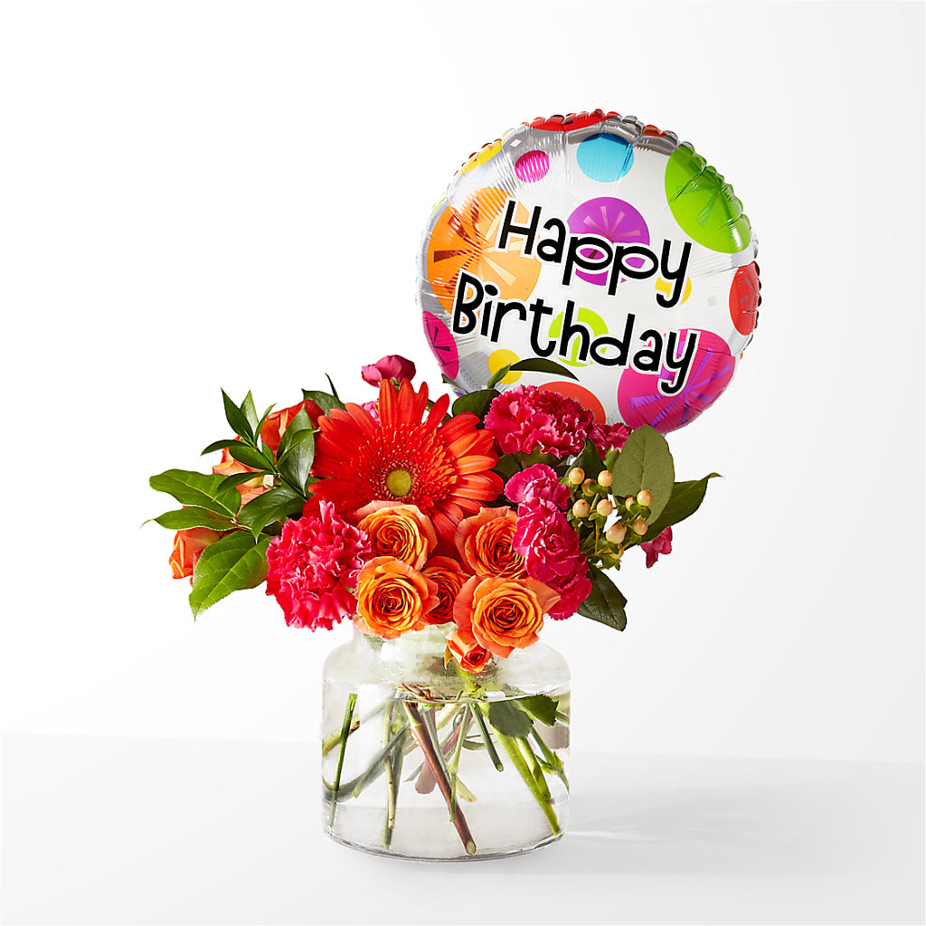 Fiesta Bouquet with Birthday Balloon – Akd Florist, Santa Maria CA