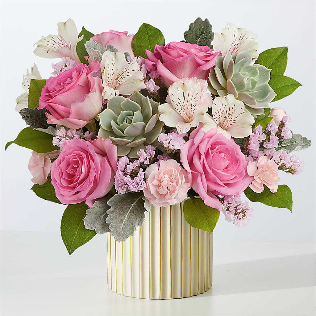 Dusty Rose Bouquet with Ivory Vase – Akd Florist, Santa Maria CA