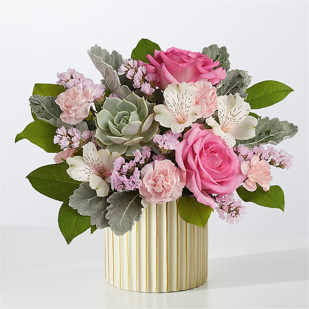 Dusty Rose Bouquet with Ivory Vase – Akd Florist, Santa Maria CA