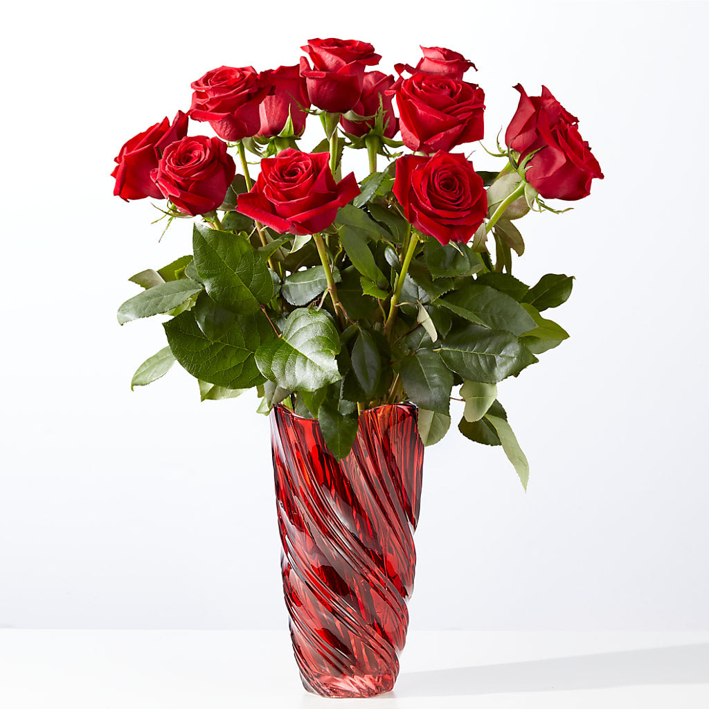 Classic Love Red Rose Bouquet with Luxe Swirl Vase – Akd Florist, Santa Maria CA